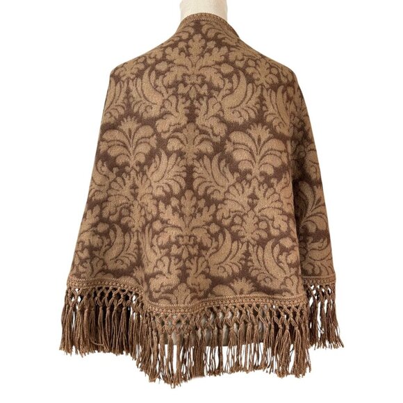 Lanart Brown Tan Alpaca Fringe Shawl Poncho Capelet Wrap One Size - Picture 5 of 9